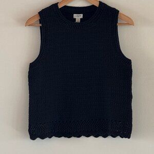 J.CREW Sweater Tank Women's Small Black Solid Knitted Scalloped Hem Pullover